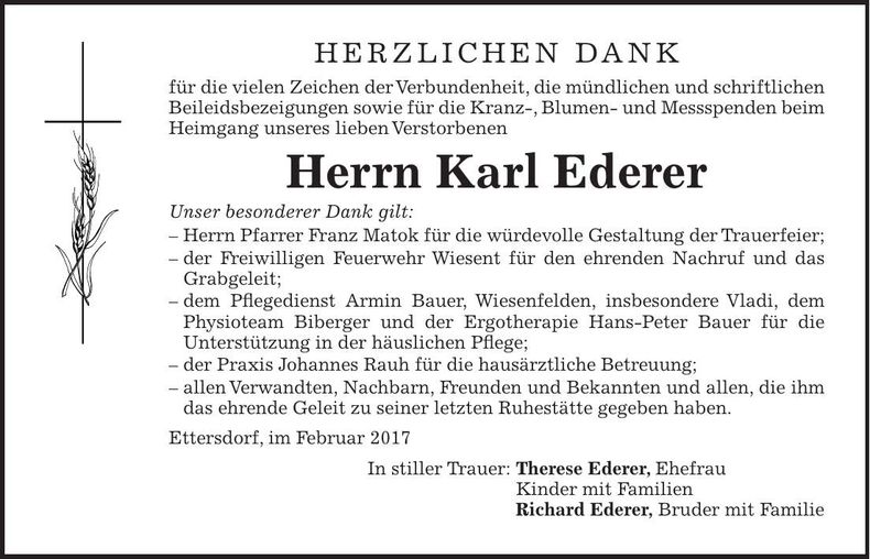 Traueranzeige Karl Ederer senior
