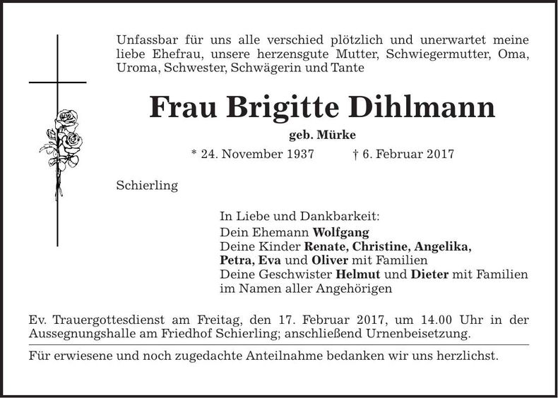 Traueranzeige Brigitte Dihlmann