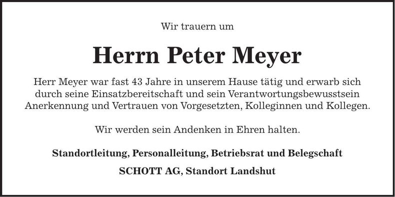 Traueranzeige Peter Meyer