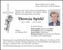 Traueranzeige Theresia Spirkl