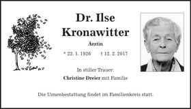 Traueranzeige Ilse Kronawitter