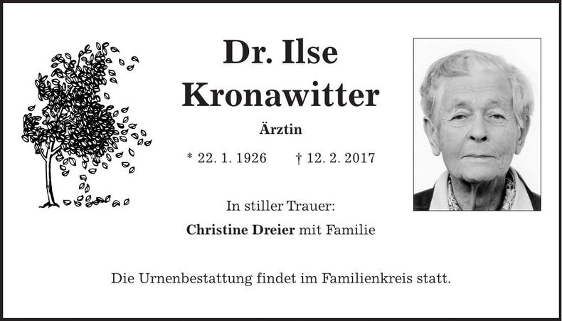 Traueranzeige Ilse Kronawitter