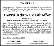 Traueranzeige Adam Edenhoffer