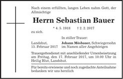 Traueranzeige Sebastian Bauer