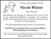 Traueranzeige Nicole Winter