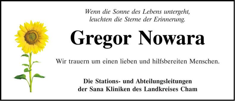 Traueranzeige Gregor Nowara