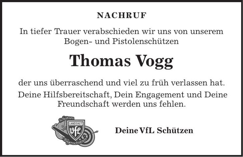 Traueranzeige Thomas Vogg