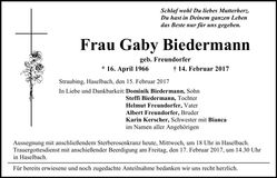 Traueranzeige Gaby Biedermann