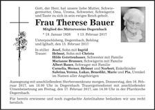 Traueranzeige Therese Bauer