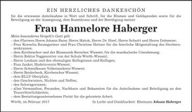 Traueranzeige Hannelore Haberger
