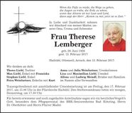 Traueranzeige Therese Lemberger