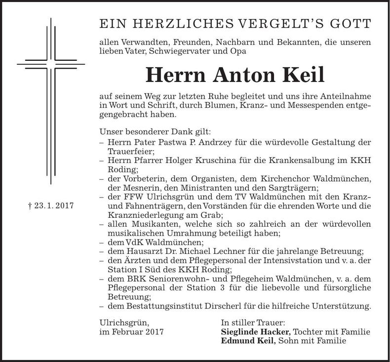 Traueranzeige Anton Keil