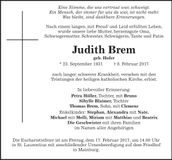 Traueranzeige Judith Brem