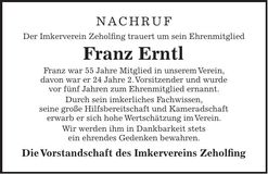 Traueranzeige Franz Erntl
