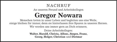 Traueranzeige Gregor Nowara