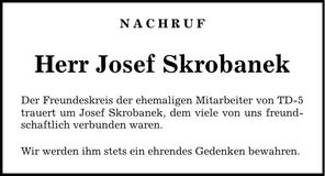 Traueranzeige Josef Skrobanek