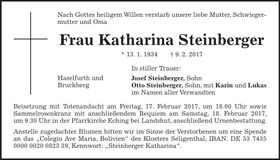 Traueranzeige Katharina Steinberger