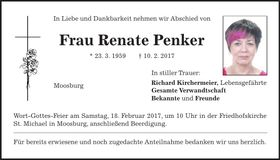 Traueranzeige Renate Penker