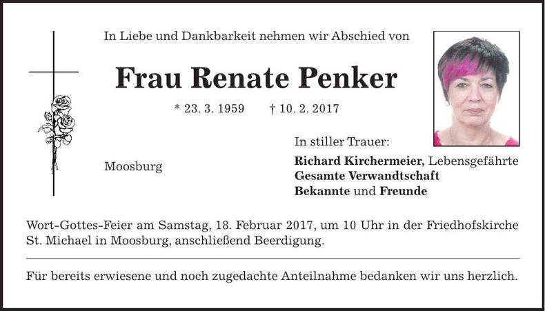 Traueranzeige Renate Penker
