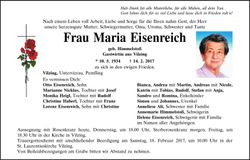 Traueranzeige Maria Eisenreich