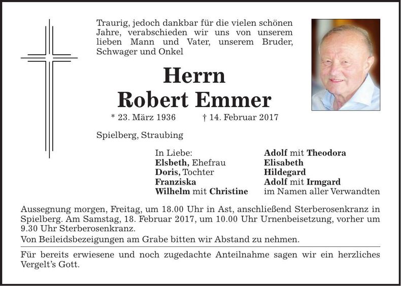 Traueranzeige Robert Emmer