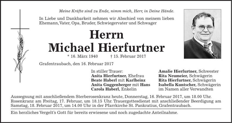 Traueranzeige Michael Hierfurtner