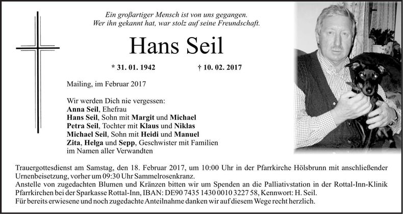 Traueranzeige Hans Seil