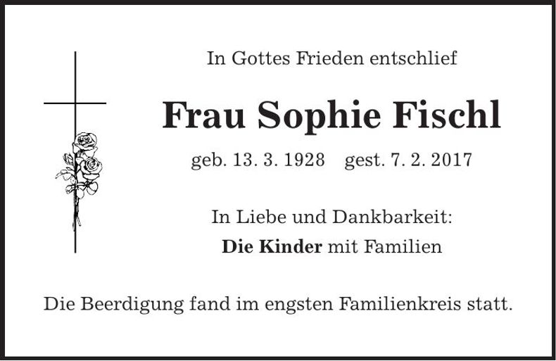 Traueranzeige Sophie Fischl