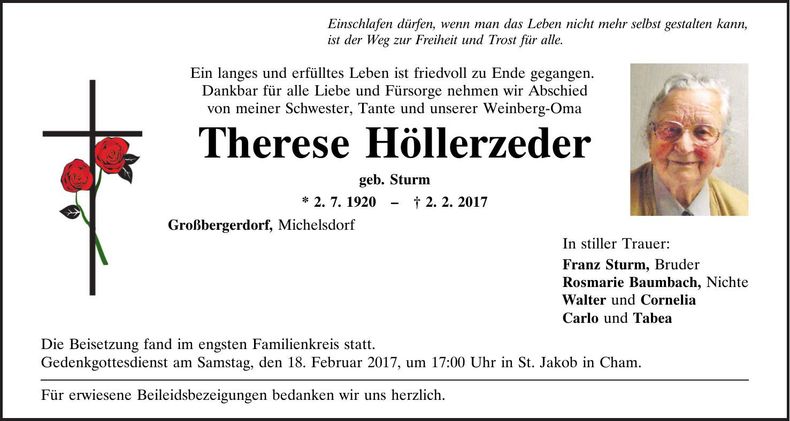 Traueranzeige Therese Höllerzeder