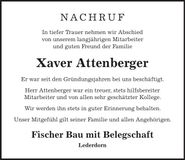 Traueranzeige Xaver Attenberger