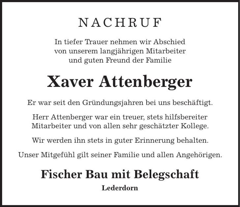 Traueranzeige Xaver Attenberger