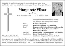 Traueranzeige Margarete Vilser