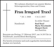 Traueranzeige Irmgard Traxl