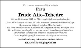 Traueranzeige Trude Affo-Tchedre