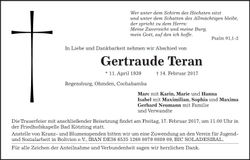 Traueranzeige Gertraude Teran