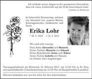 Traueranzeige Erika Lohr