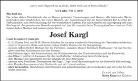 Traueranzeige Josef Kargl