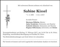 Traueranzeige Sabine Kissel