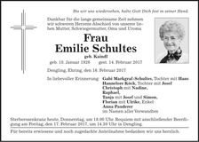 Traueranzeige Emilie Schultes