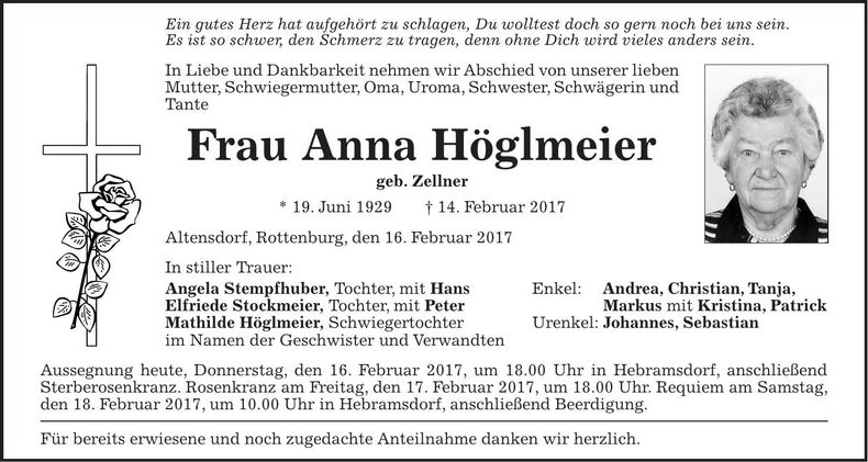 Traueranzeige Anna Höglmeier