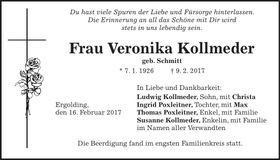 Traueranzeige Veronika Kollmeder