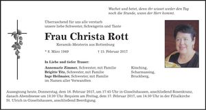 Traueranzeige Christa Rott