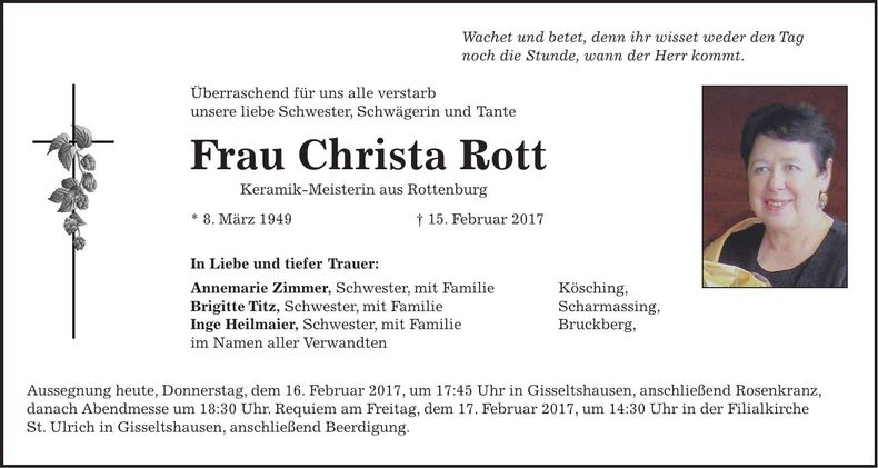 Traueranzeige Christa Rott