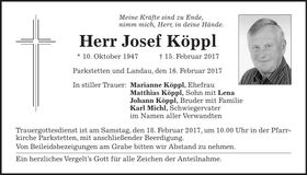 Traueranzeige Josef Köppl