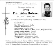 Traueranzeige Franziska Holzner