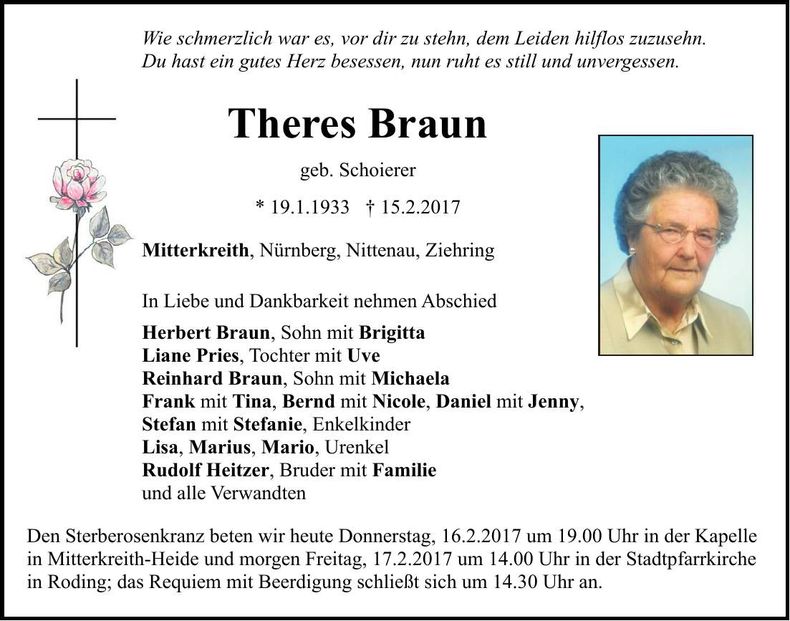 Traueranzeige Theres Braun