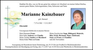 Traueranzeige Marianne Kainzbauer