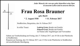 Traueranzeige Rosa Brauner