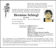 Traueranzeige Hermine Schiegl