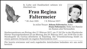 Traueranzeige Regina Faltermeier